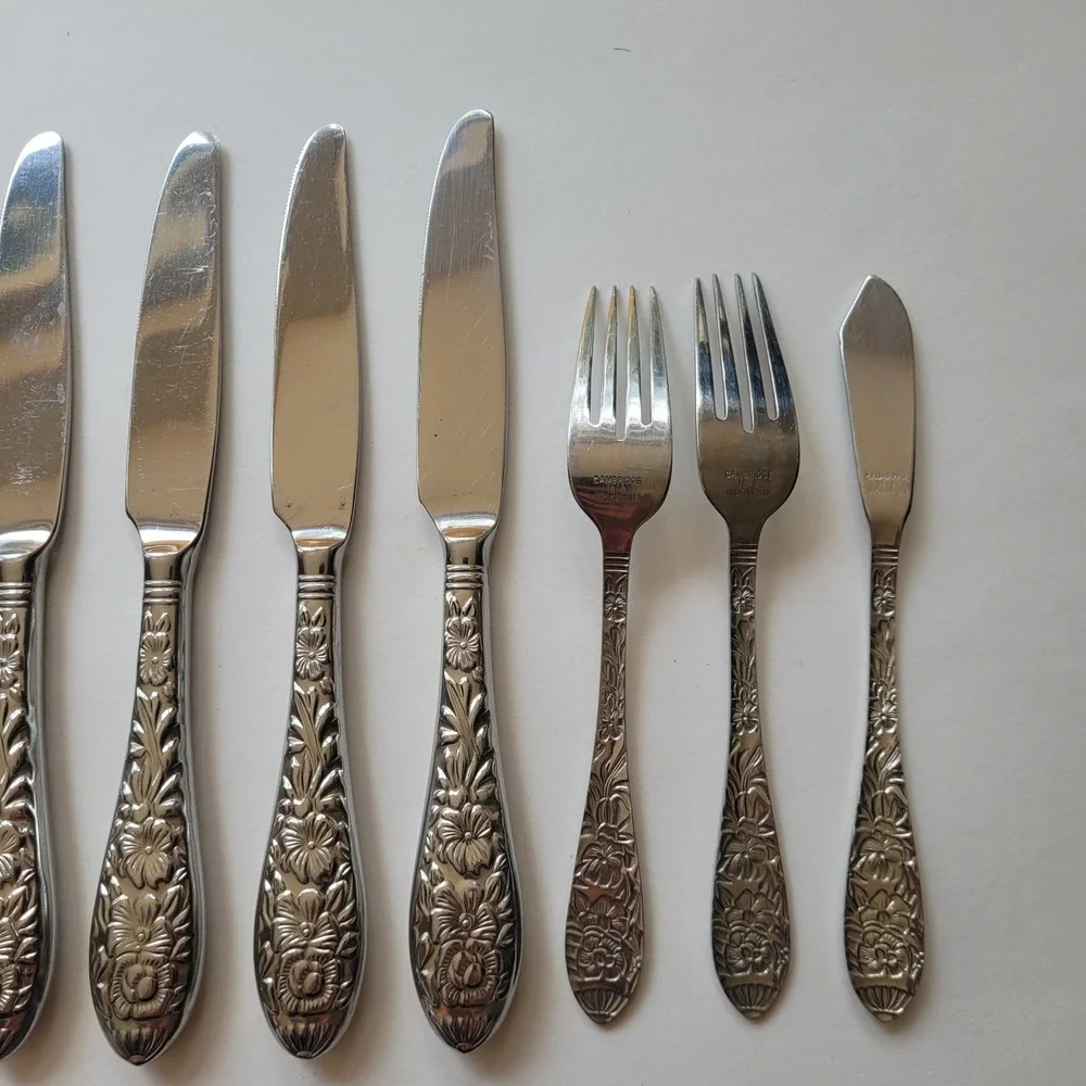 Cambridge Stainless Flatware 9 Lot Floral Fork Knife